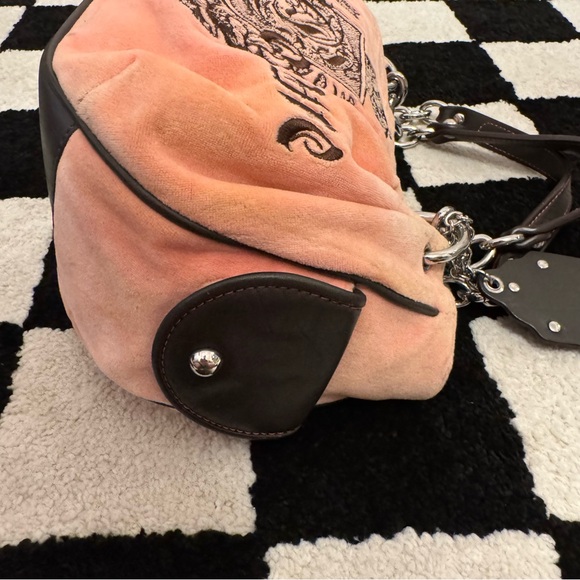 Vintage Juicy Couture Pink Logo Velour Hobo Handbag Purse - Picture 10 of 16